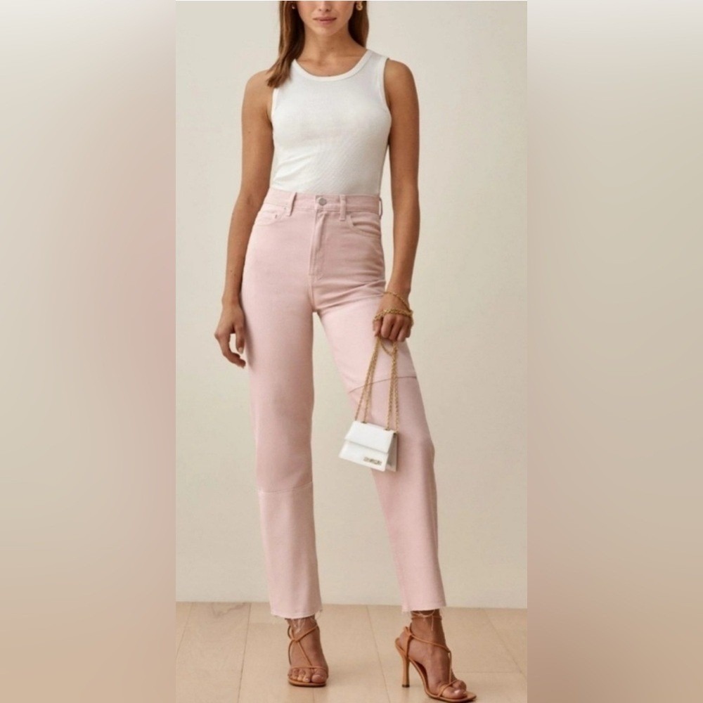 Reformation Ryan Tonal Patch Jeans Women 25 Rose Pink ‎ High Rise Straight